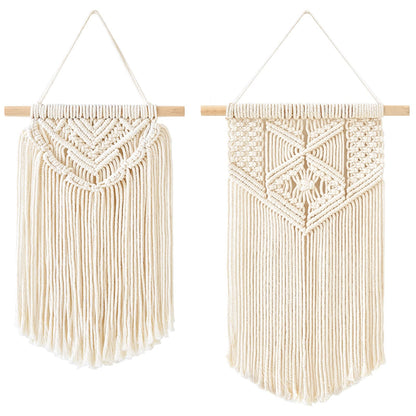 Mkono 2 Pcs Macrame Wall Hanging Boho Wall Art Decor Woven Chic Bohemian Room Decor for Bedroom Nursery Living Room Dorm Apartment, Small Size 13" L x 10" W and 16" L x 10" W