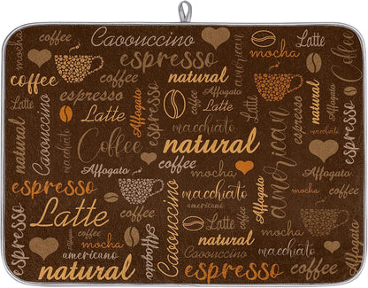 Coffee Dish Drying Mat for Countertops - Quick Dish Drying Mat for Kitchen Counter, 18"x24", Brown