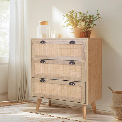 PHI VILLA Rattan Cabinet Set of 2, Boho Entryway 3 Drawer Rattan Storage Cabinet, Small Accent Cabinet