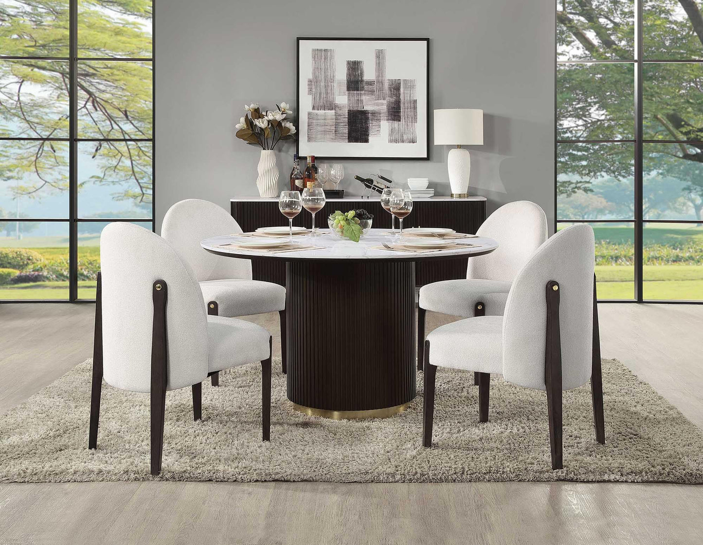 Acme Clayten Wood & Fabric Upholstered Side Chair in Beige & Espresso (Set of 2)
