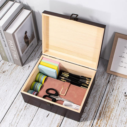 Vintage Wooden Storage Box with Hinged Lid, 9.4'' x 7.7'' x 4.3'' Large Keepsake Box for Crafts