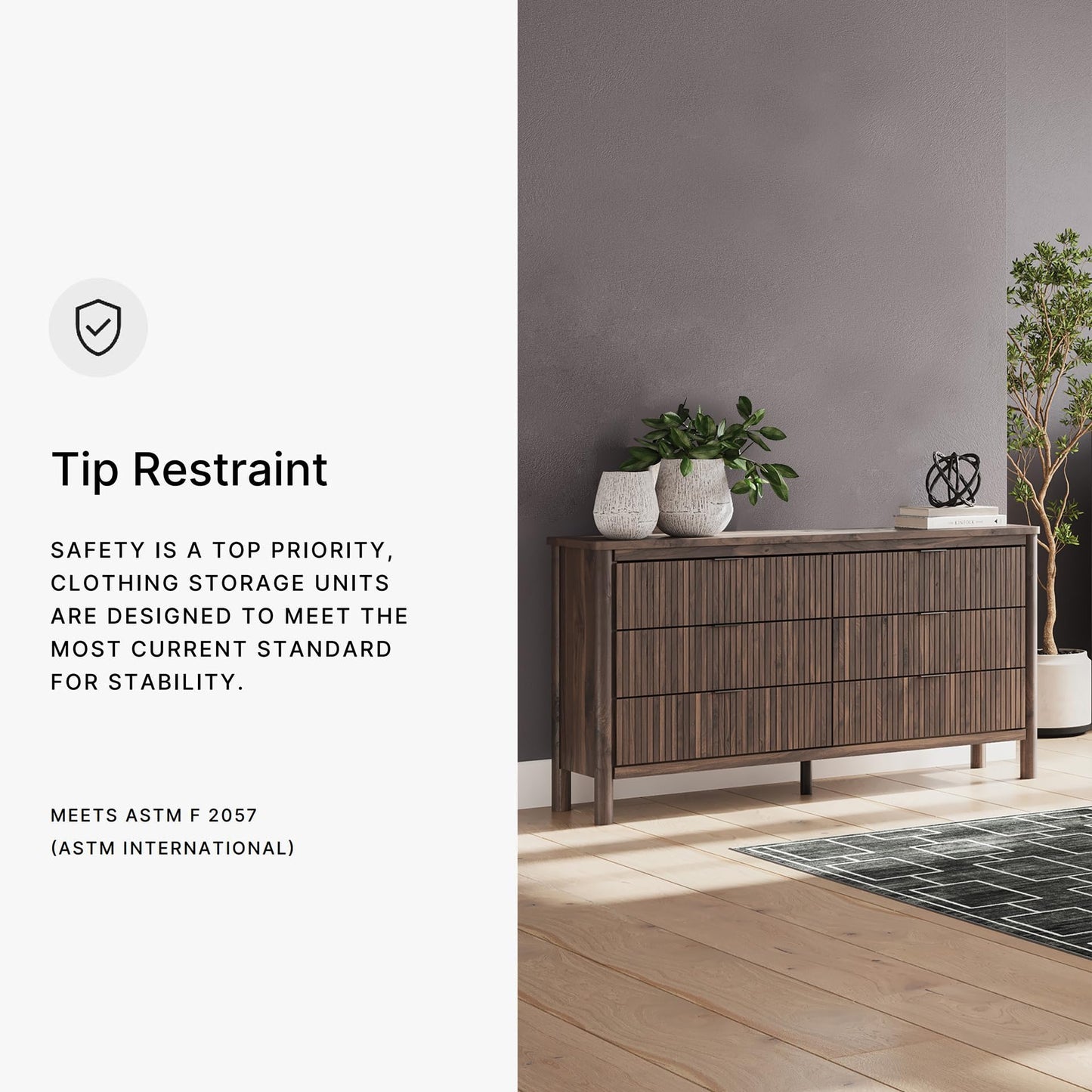 Signature Design by Ashley Symarro Casual 6-Drawer Dresser with Walnut Finish, Dark Brown