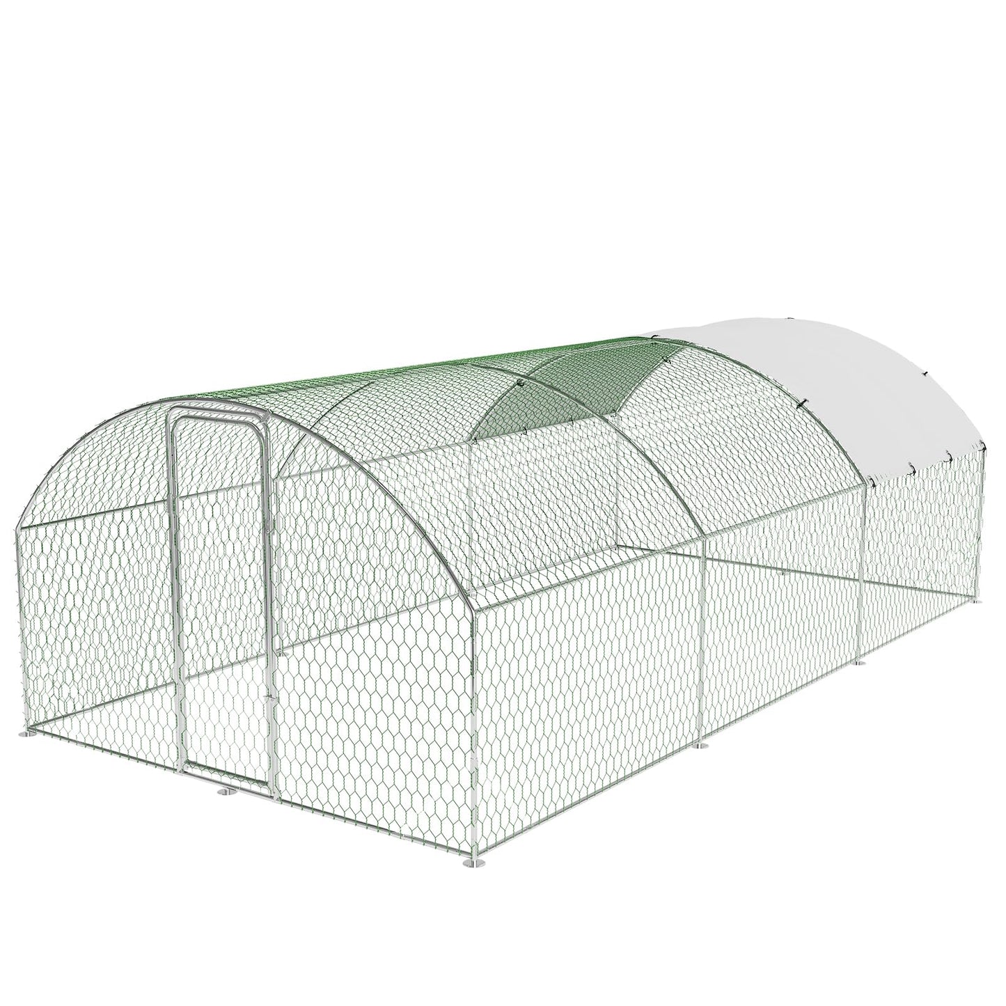 Large Metal Chicken Coop, Outdoor Chicken Runs for Yard with Cover,Large Chicken Run with Upgrade Tri-Supporting,Waterproof and UV-Resistant,Walk-in Poultry Cage for Farm Yard(9.8'l x 19.7'w x 6.6'h)