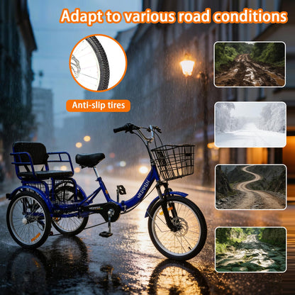 Adult Tricycle, 20 inch Folding Tricycle 3 Wheel Bike for Women,Men,Seniors, Cruiser Bike 3 Wheel Trike for Shopping Load 450Ib (1)