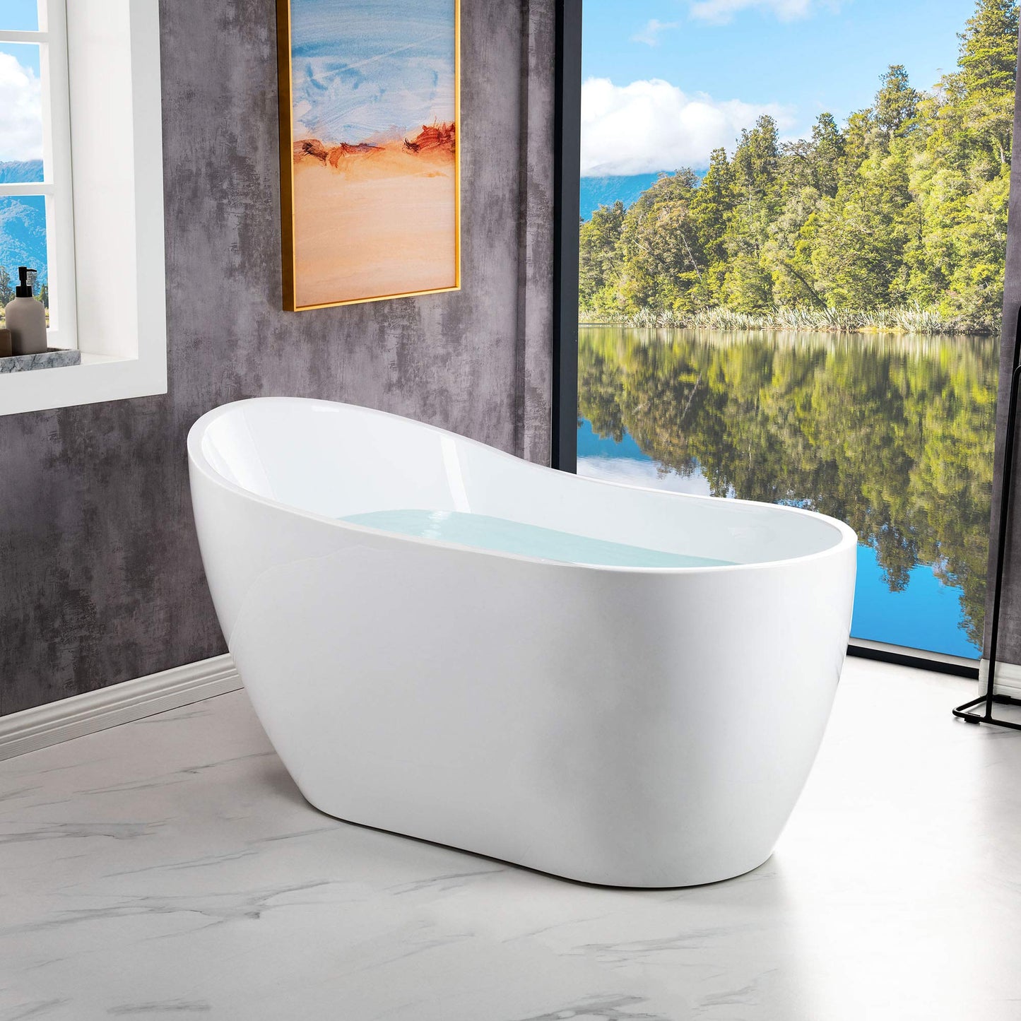 WOODBRIDGE 54"Freestanding White Acylic Soaking Bathtub with Brushed Nickel Drain and Overflow,B0006 -B-Drain &O