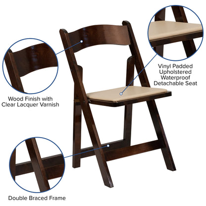 EMMA + OLIVER 4 Pack Fruitwood Wood Folding Chair with Detachable Vinyl Padded Seat