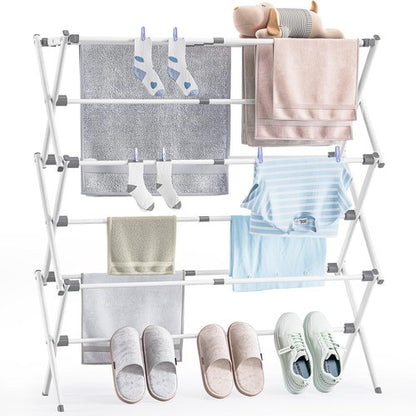 APEXCHASER Clothes Drying Rack - Foldable & Extendable Laundry Solution | Space-Saving, Rust-Resistant, White