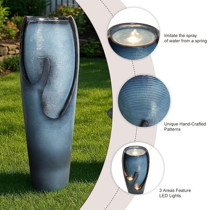 Naturefalls 38.7” H Modern Outdoor Fountain - 4-Tiered Outdoor Garden Fountains with Contemporary Design&LED Light for Garden, Patio, Deck, Porch, Backyard and Home Art Decor