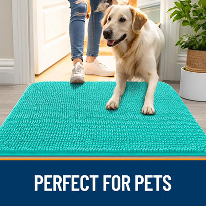 OLANLY Dog Door Mat - Absorbent Non-Slip Chenille Mat for Muddy Paws | 70x46, Quick Dry, Teal