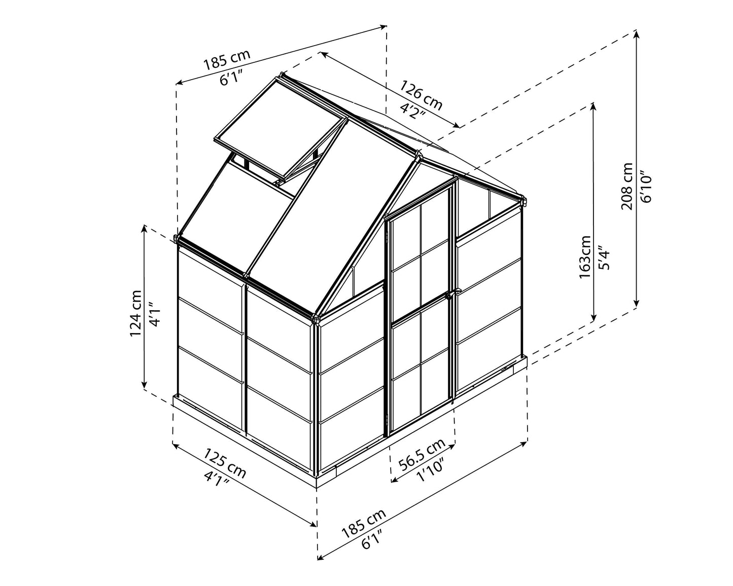 Palram - Canopia 6x4 Greenhouse for Outdoors, Walk-In, UV Polycarbonate Panels, Heavy Duty Aluminum Frame, Lockable Door, Adjustable Roof Vent, Rain Gutters, Galvanized Steel Base, Hybrid (Silver)