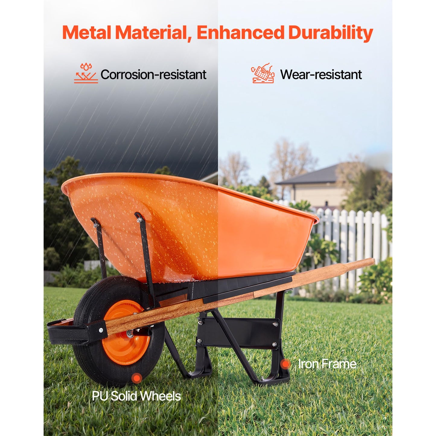 Happybuy Wheelbarrow Cart, 6 Cu. Ft. Load & 330 lbs Capacity, One Wheel Garden Dump Cart Wheel Barrow with Metal Handle & 16" Wide Track Wheels, Easy Loading Utility Yard Cart & Wagons for Lawn Farm