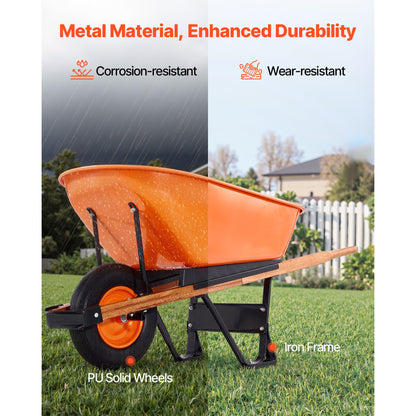 Happybuy Wheelbarrow Cart, 6 Cu. Ft. Load & 330 lbs Capacity, One Wheel Garden Dump Cart Wheel Barrow with Metal Handle & 16" Wide Track Wheels, Easy Loading Utility Yard Cart & Wagons for Lawn Farm