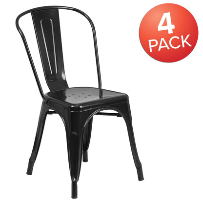 Flash Furniture Luke Commercial Grade 4 Pack Black Metal Indoor-Outdoor Stackable Chair