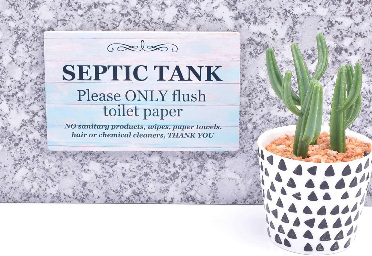 Septic Tank Sign - Adhesive Plaque for Restroom, Bathroom, Toilet, Loo, W.C, Light Blue Foamex Board
