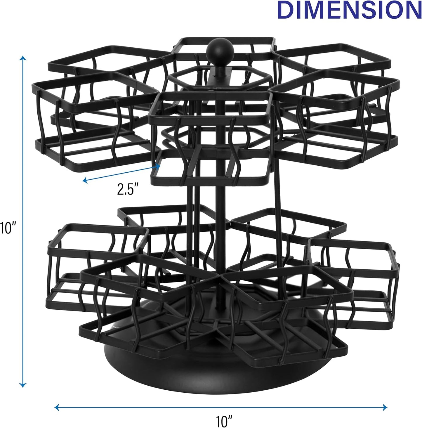 12 140 NHZ Tea Bag Organizer - Spinning Carousel Holder With Compartments, Up to Tea Bags Storage, Black Powder Coated