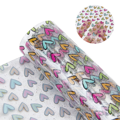 letsinstyle Heart Printed TPU Jelly Faux Leather Fabrics, 11.8 x 47.2 Inch Clear TPU Vinyl Sheets, Transparent Clear Jelly Vinyl for Embroidery and Crafting Project