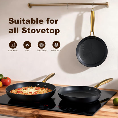 imarku 3 Pcs Non Stick Frying Pans Set, 8+10+12 Inch Nonstick Cast Iron Skillets with Stay Cool Metal Handle, Dishwasher & Oven Safe, Induction Compatible Cooking Pan