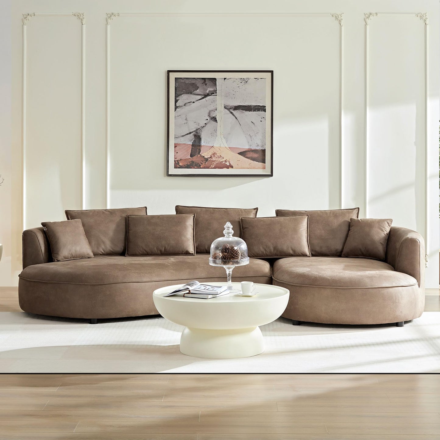 ERYE Luxury Curved Upholstered Sectional Sofa for Living Room, 129" Oversized Unique Curved Leisure Sofa Couch with Right Facing Chaise Lounge & 7 Pillows for Home Apartment