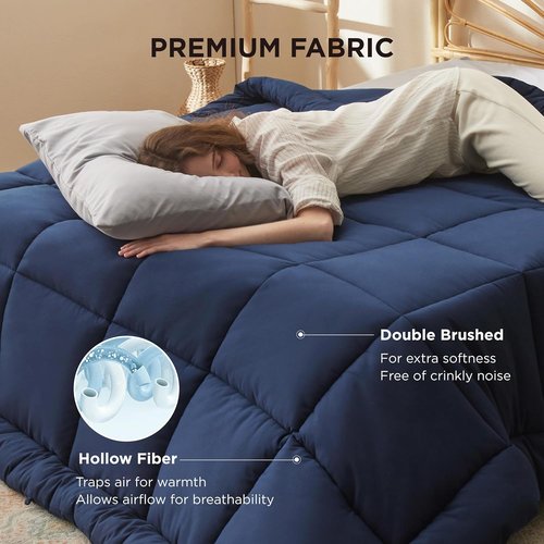 Bedsure Comforter Duvet Insert - King Size Quilted Down Alternative Bedding, Navy Blue, 90 x 102 Inches