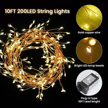 Dailyart 200 LED Fairy Lights - Warm Twinkle String Lights with Remote & Timer | 10ft Gold Wire for Bedroom, Party & Wedding Decor