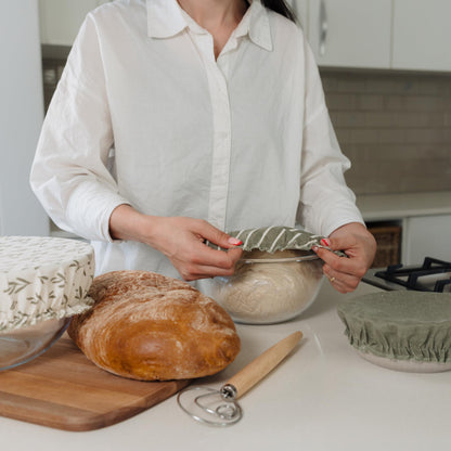 Beautiful Linen Cotton Blend Bowl Covers for Bread Proofing - Reusable Set of 3 in Varying Sizes Easily Fit Your Bowls 7" to 13" - Durable Fabric Covers, Ideal Sourdough Bread Baking Accessories