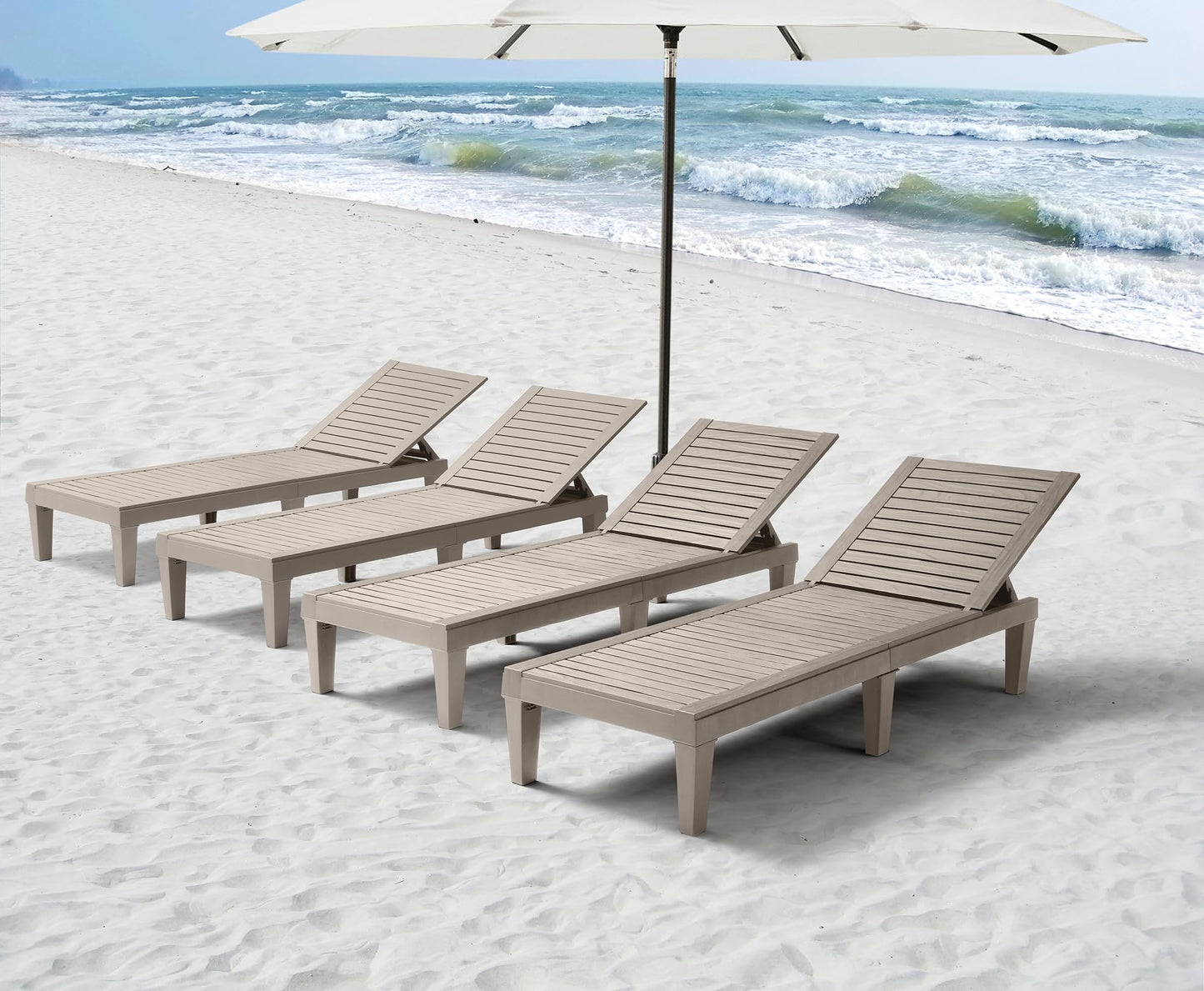 Nestl Sun Tanning Chair - Sand Beige Chaise Lounge Chair Outdoor, Lightweight Pool Lounge Chairs Set of 12, Adjustable 5-Position Reclining Lawn Chair, Waterproof Beach Outdoor Lounge Chairs