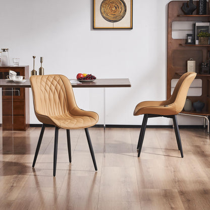 YOUNIKE Tan Faux Leather Dining Chairs Set of 2 Mid-Century Modern High Padded Back Comfy Upholstered Kitchen Chairs with Metal Legs Wide Seat Accent Side Chair for Dining/Living/Waiting Room