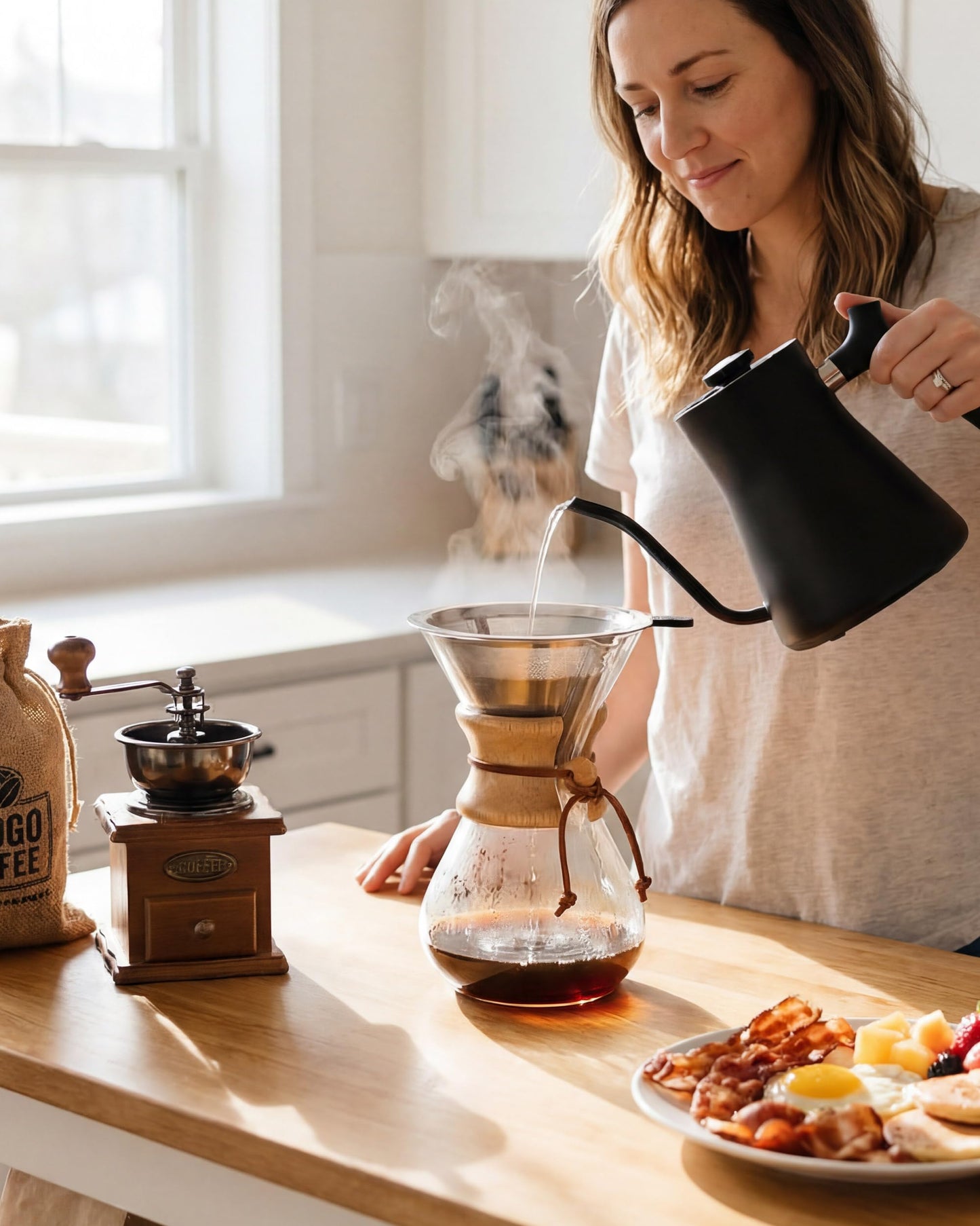 AGOGO Pour Over Coffee Maker Glass - Barista Kit with 304 Stainless Filter for Home, Office, Camping, Cafes - Easy Clean Coffee Dripper Set (Soft Towel&Brush) (34oz Classic w/SS Filter)