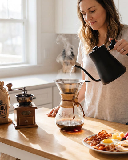 AGOGO Pour Over Coffee Maker Glass - Barista Kit with 304 Stainless Filter for Home, Office, Camping, Cafes - Easy Clean Coffee Dripper Set (Soft Towel&Brush) (34oz Classic w/SS Filter)