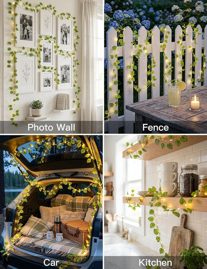 Suddus Vines String Lights - 33ft 100 LED Watermelon Leaves | Battery & USB Powered, Remote Control, Warm White