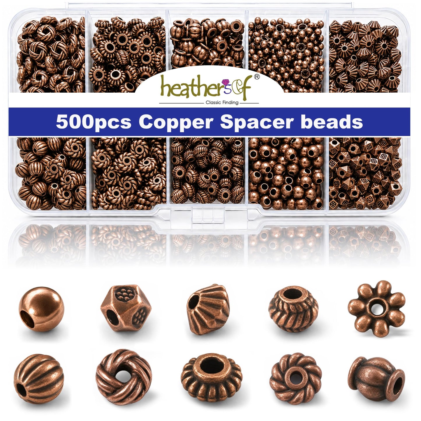Heather's cf Metal Spacer Beads – Durable Quality & Antique Style – Assorted Copper Bead Spacers for Bracelets, Necklaces & Earrings – Ideal for DIY, Jewelry Making & Crafting – Small (500pcs)