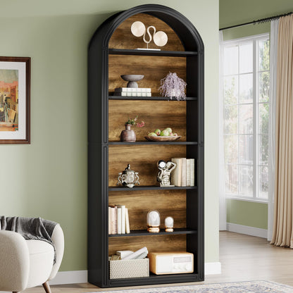 Tribesigns 6-Tier Black Arched Bookshelf, 77.16" Tall Arched Bookcase with Storage Shelves, Floor Standing Open Display Shelving Unit for Living Room, Bedroom, Home Office