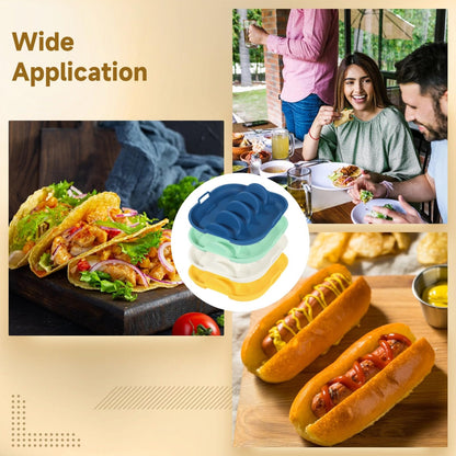 4 Pack Silicone Taco Holder Plates, 4 Slots Reusable Silicone Taco Holder, 4 Dividers Taco Stand with Handles, Large Taco Serving Tray for Party, Microwave Oven Dishwasher Safe