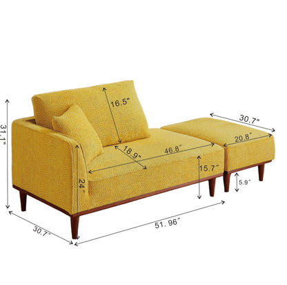 KEIKI 73" Upholstered Chaise Lounge Chair Indoor, Left-Hand Facing Long Chaise with Ottoman, Reading Lounge for Small Space Bedroom or Living Room, Yellow