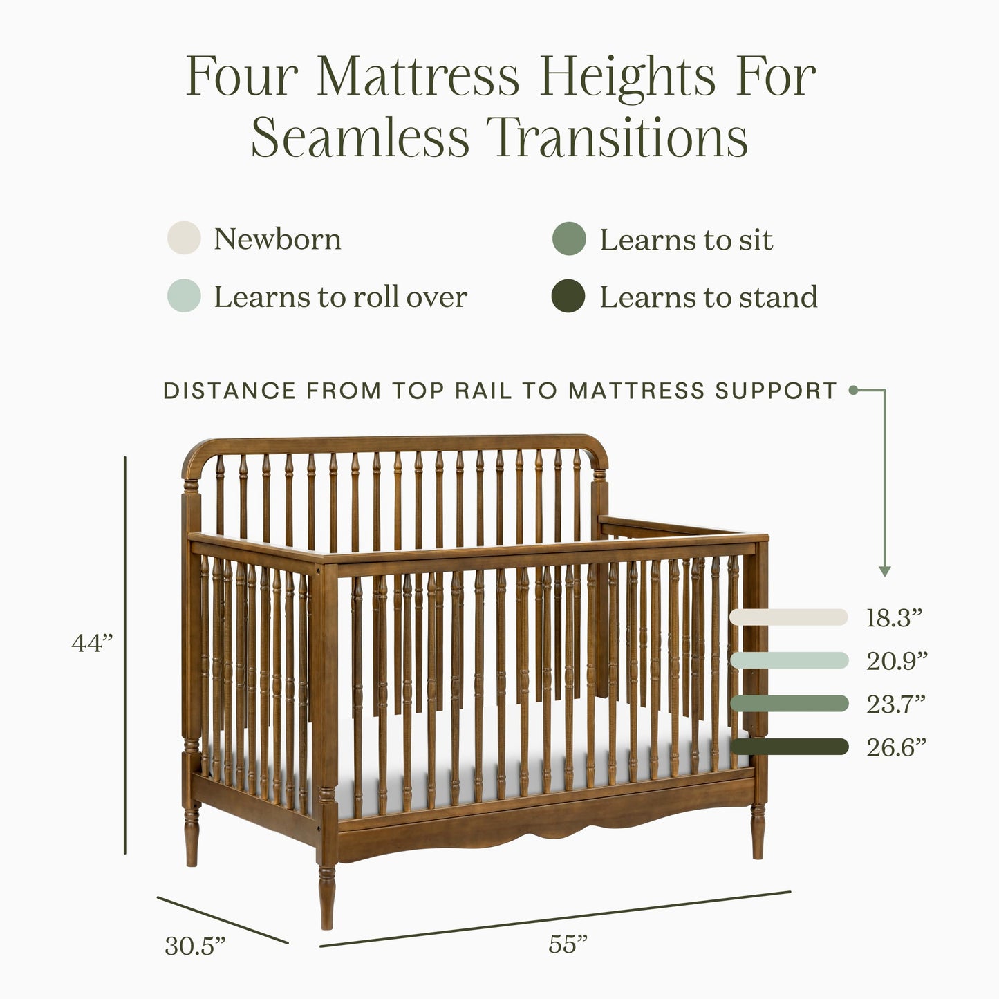 Namesake Liberty 4-in-1 Convertible Spindle Crib, Converts from Full-Size Crib to a Toddler Bed, Daybed, and Full-Size Bed, Easy to Assemble, Greenguard Gold Certified (Natural Walnut)