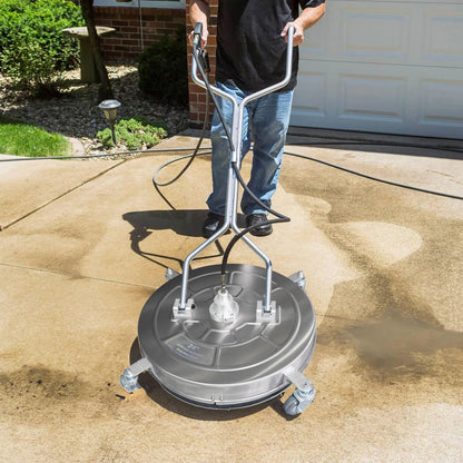 Hourleey 24" Pressure Washer Surface Cleaner with Dual Handles, Stainless Steel Surface Cleaner with 4 Wheels for Driveways, Pathway, Sidewalks, Patios, Decks, 4500 PSI with 3/8" Quick Connector Kit