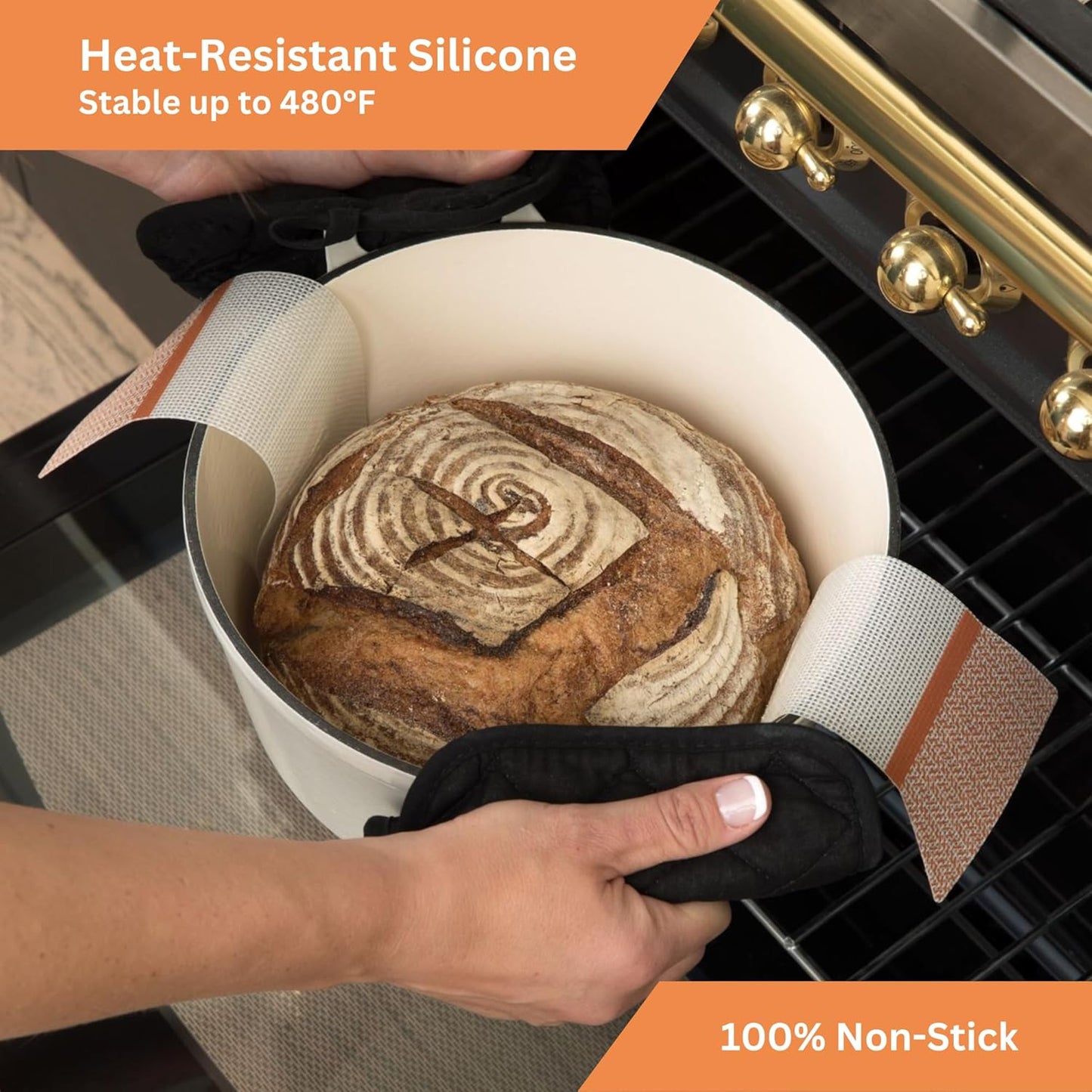 Silicone Bread Sling 2-Pack, Exclusive SureHold Handles, Sourdough Baking Sling for Bread Making Tools
