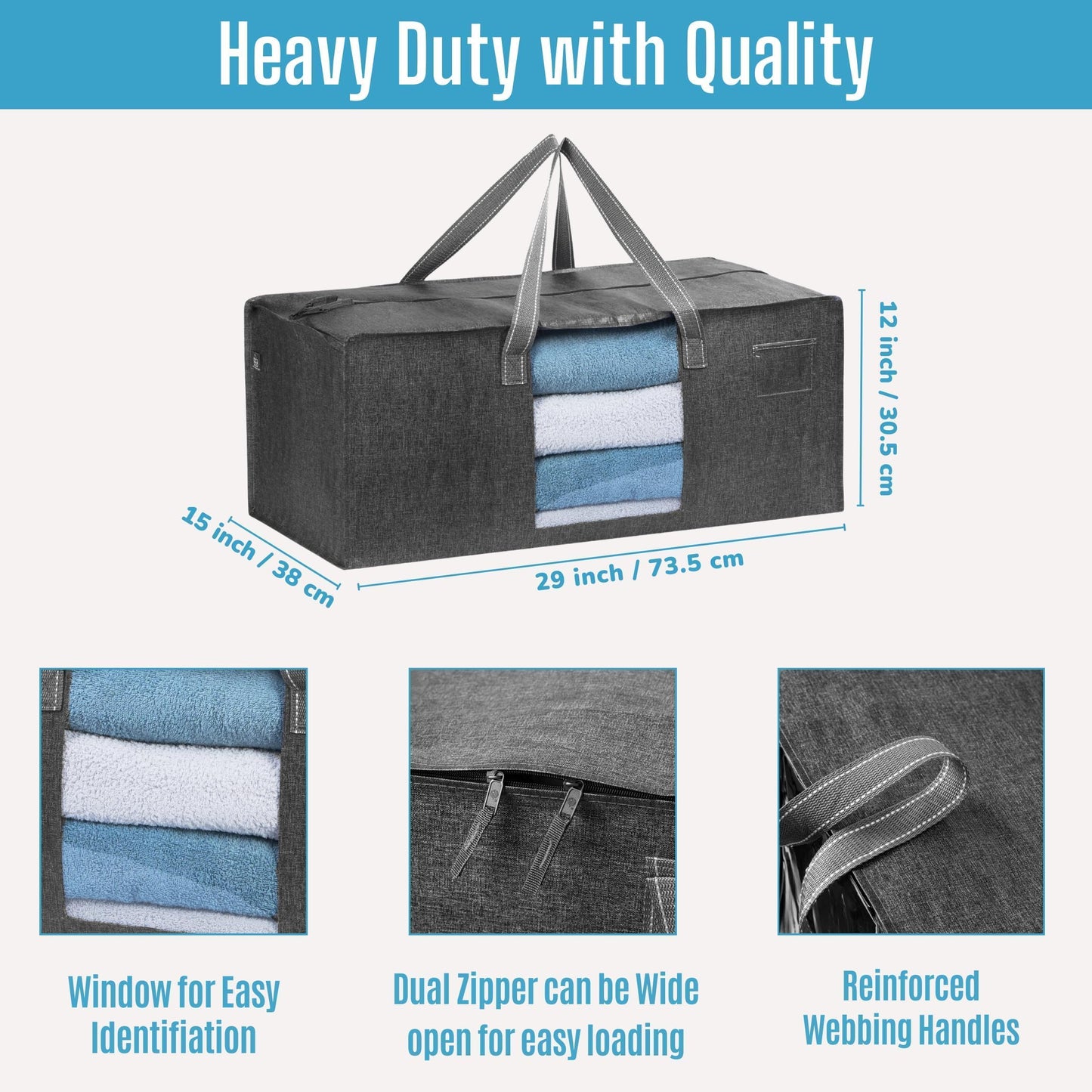VENO 10 Pack Heavy Duty Moving Bags, Packing Bags with Clear Window, Alternative to Moving Boxes, Storage Bins for Clothes, Blankets, Comforters, College Dorm Essentials (Gray, 10 Pack)