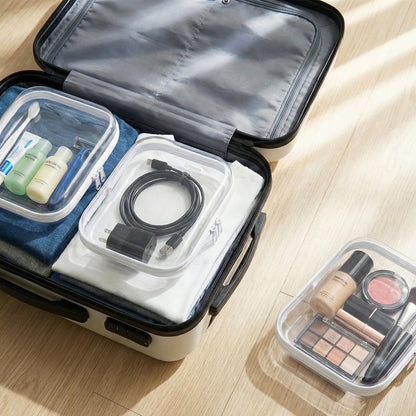Dimore Ultimate Organizer Kit - 9 Pack Clear Hard Shell Zipper Case (3 Large + 3 Medium + 3 Small) Multi-Size Set, Complete Storage Solution for Makeup, Crafts, Toys, Electronics