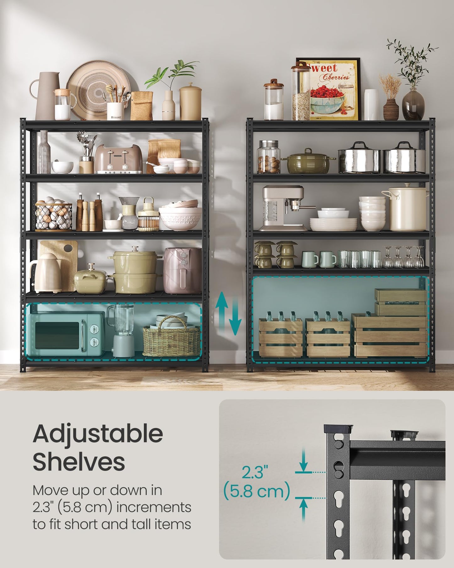 SONGMICS 5-Tier Storage Shelves, Heavy-Duty Garage Shelving, Adjustable Shelving Unit, Steel Shelf, Boltless Assembly, for Garage, 2,200 lb Load, 24 x 96 x 72 Inches, Ink Black UGLR454B02