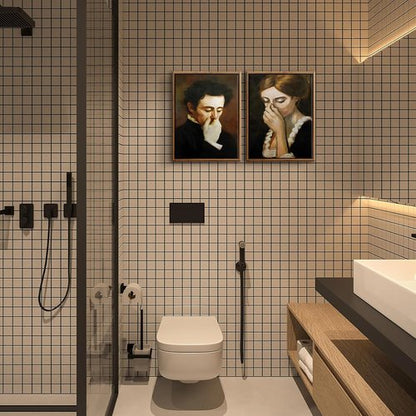 BJVJKSU Vintage Mid-Century Bathroom Canvas Wall Art - Humorous Black & White Prints | 8x10in