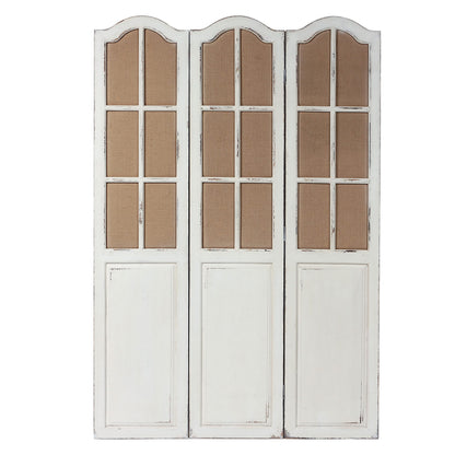 Solid Wooden 3 Panel Room Dividers and Folding Privacy Screens, Handcrafted Rustic 6Ft Tall Room Divider Wall, Wood&Linen Unique Freestanding Room Partition White, Privacy Panel for Bedroom Outdoor