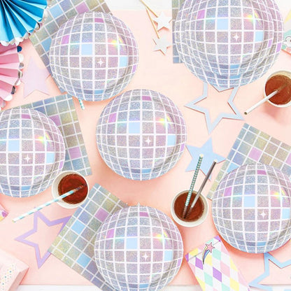 96Pcs Disco Party Supplies Pink Pastel Silver Disco Ball Plates and Napkins Sets Rainbow Iridescent Birthday Decorations for Dancing Queen 17th Wedding Sprinkle Bachelorette 70s Disco Party Serves 24