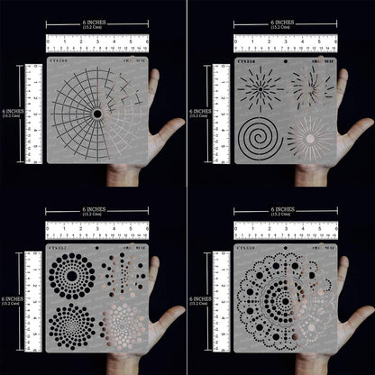 CrafTreat Reusable Dot Mandala Stencils for Painting on Wood, Canvas, Paper, Floor, Wall and Tile - Dot Mandala Basics, Outlines, Round and Radar - 4 Pcs - 6x6 Inches Each - DIY Craft Stencils