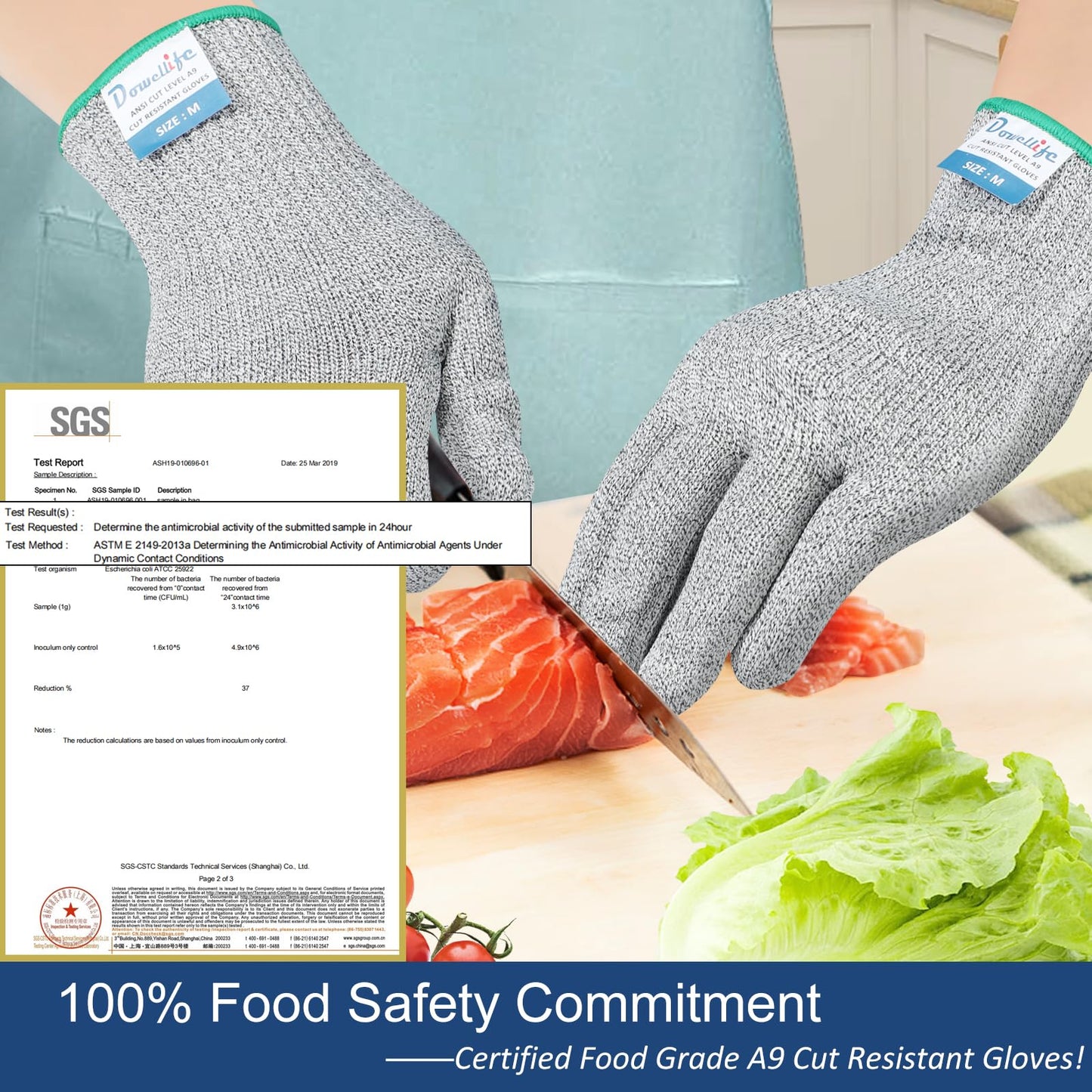 Dowellife Cut Resistant Gloves A9 Maximum Protection - Food Grade Kitchen & Chef Gloves for Food Prep, Knife Cutting, Mandoline Slicing, Butcher, Oyster Shucking, Fish Handling (Large)