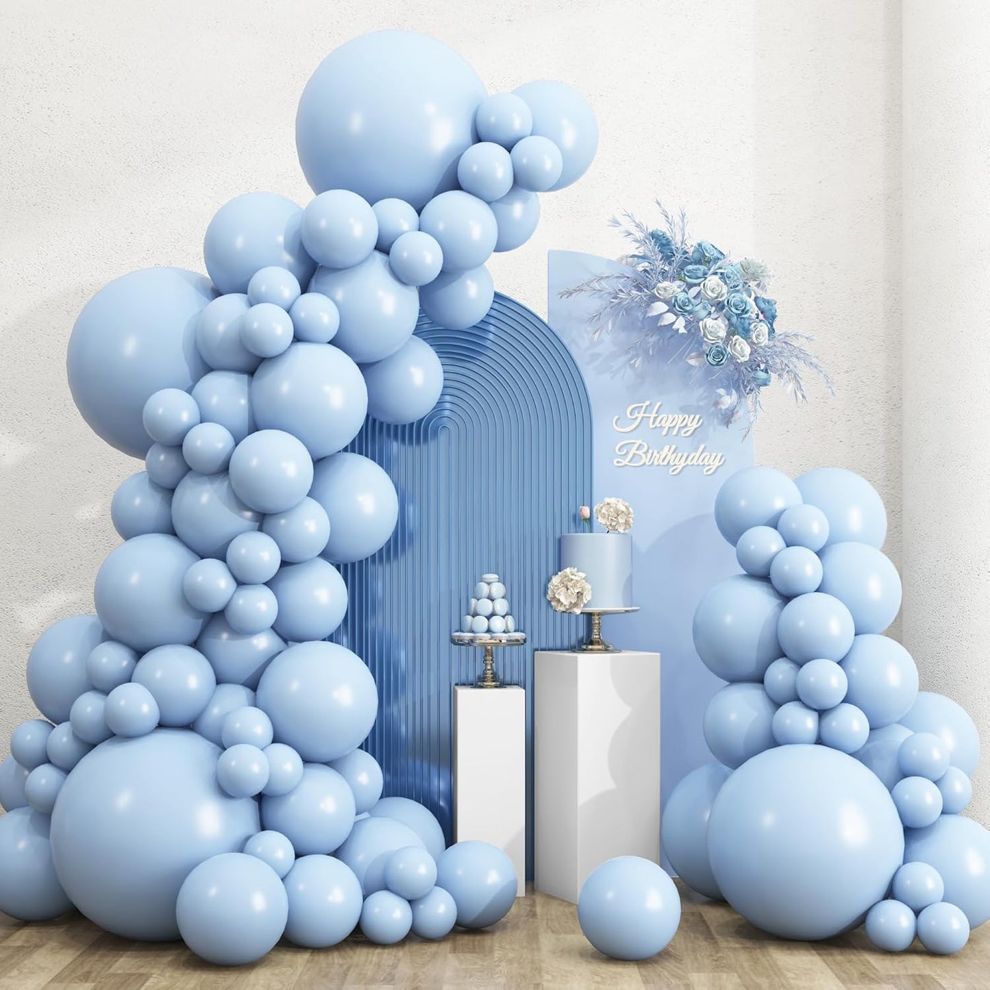 135pcs 18 12 10 5 Inch RUBFAC Light Baby Blue Balloons Different Sizes for Garland Arch, Latex Pastel Blue Balloon