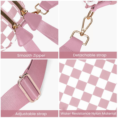 Checkered Crossbody Bum Bags for Women Nylon Checkered Purse Checkerboard Fanny Pack