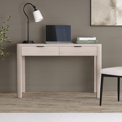 Henn&Hart 48" Fluted Modern Rectangular Wooden Home Office Desk Computer Desk Writing Table with Ribbed Legs and 2 Storage Drawers for Bedroom, Living Room, or Home Office, Beech White