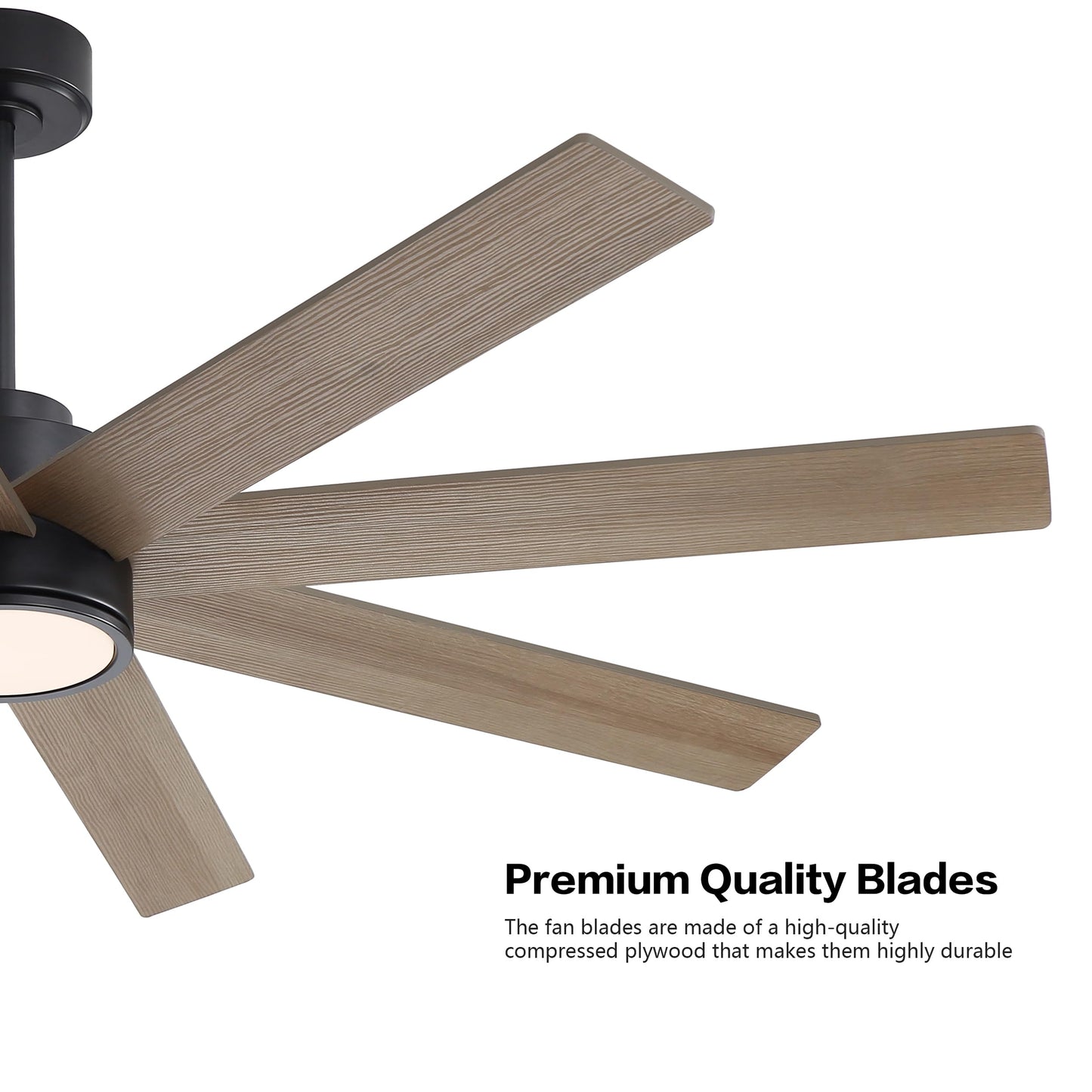 WINGBO 60" Large DC Ceiling Fans with Lights and Remote, 3 Downrods, 8 Plywood Blades, 6-Speeds Reversible DC Motor, 3CCT, Indoor Ceiling Fan for Bedroom Living Room Patio, Black and Gray