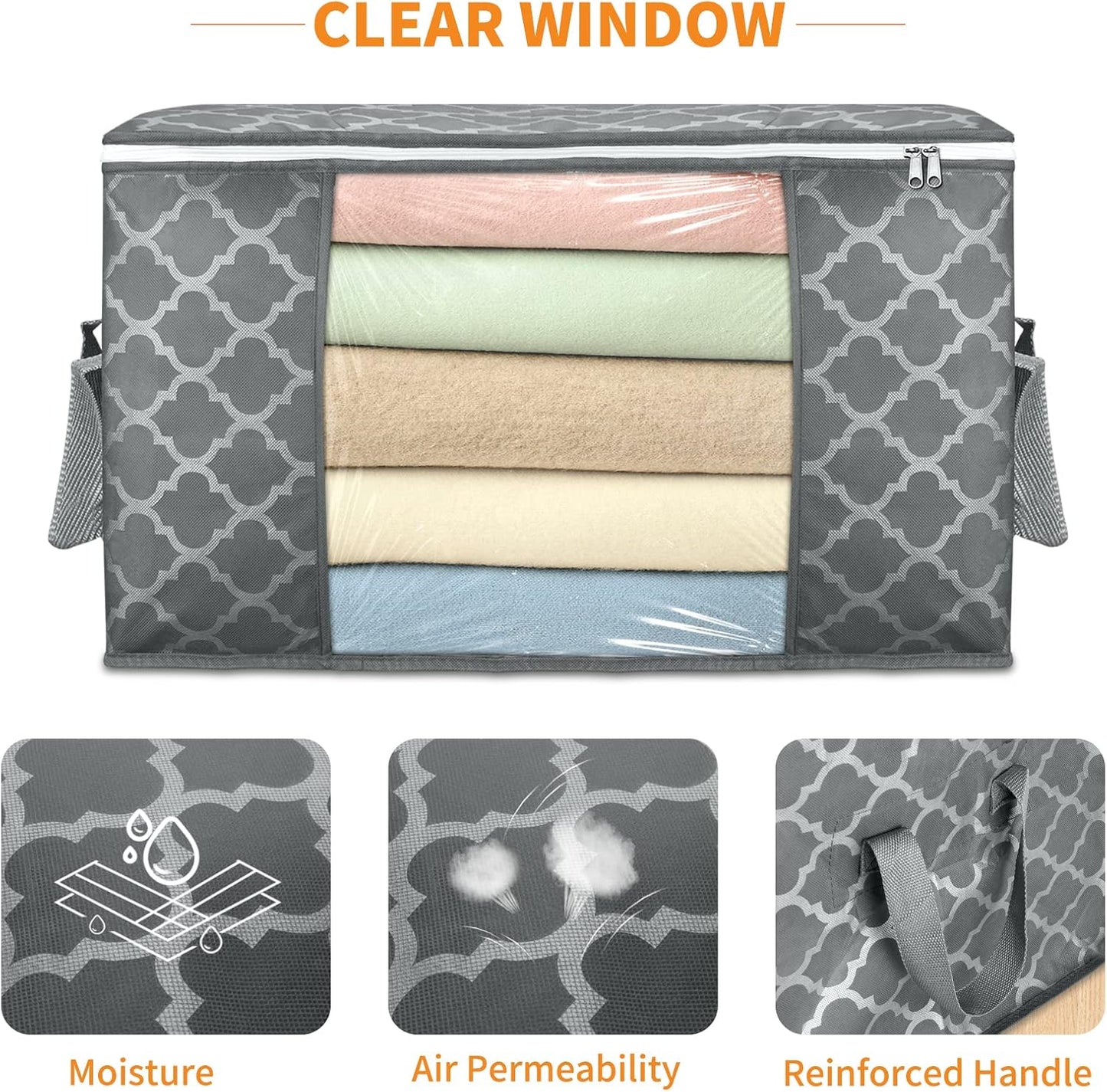 Skiennix 90L Large Storage Bag - Durable Organizer for Clothes, Bedding, Toys | 6 Pack